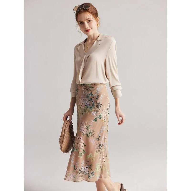 Chiffon Floral A-Line Skirt for Women