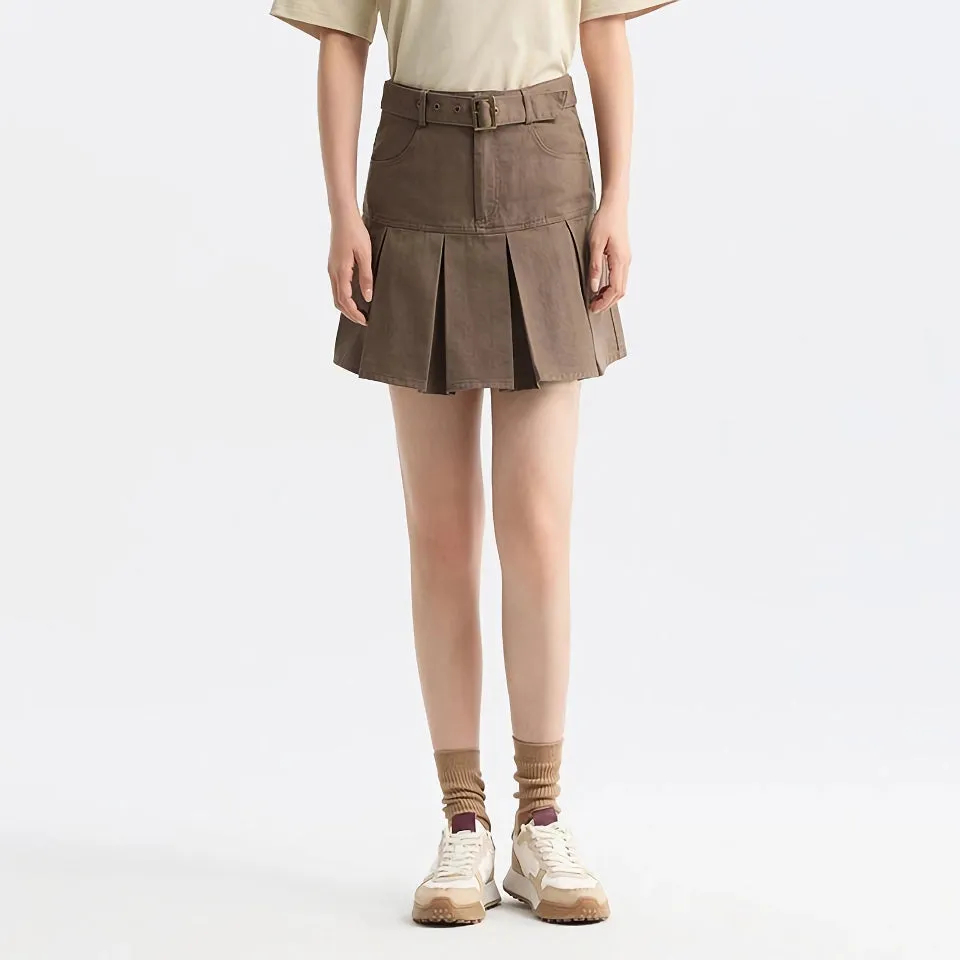 Cotton Pleated A-Line Skirt